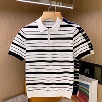 Clothing elegant slim fit half zip collar T shirt Simple matching striped polo shirt summer short sleeve