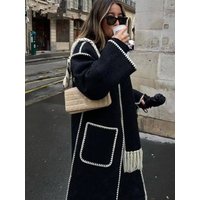 women's popular woolen long-sleeved pocket women's scarf tops long coats