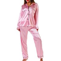 Leopard Print & Striped Viscose Long Sleeve Loungewear Set – Soft Button Down Top & Long Pants Comfortable Sleepwear Home