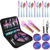 Stainless Steel Outdoor Cutlery Set Take Out Camping Steak Knife Fork Spoon Cloth Bag Cutlery Set