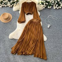 French Inspired Blouse & High Waist Slit Skirt Set 
