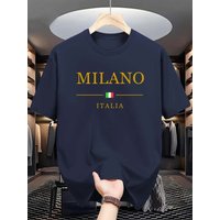 100% Pure Cotton Summer Fashion Short Sleeved MILANO Pattern Printed Casual Slim Fit Versatile T shirt Top