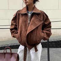 Vintage-inspired Brown Short Jacket For Women – Retro Fall & Spring Casual Outerwear With Relaxed Fit & Stand Collar