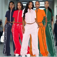Streetwear Jogger Pants Set High Waist Loose Fit Wide Leg Trousers Pockets & Zip Detail 2 Piece Outfit