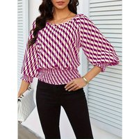Clothing spring clothing lantern sleeve tops waist short contrast printing long sleeved T shirt