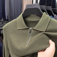 Half Zip Turn Down Collar Sweater 2025 Winter Korean Style Jacquard Casual Knitwear Middle Aged Base Shirt