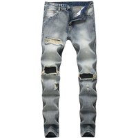 Ripped Jeans Straight Slim Nostalgic Cotton Denim Trousers