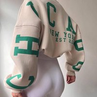 Clothing fashion thickened letter print versatile top long sleeved loose round neck sweatshirt