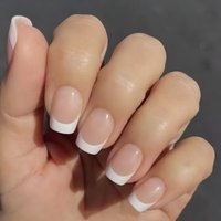 Short Square French Press-On Nails - Natural Nude & Classic White Tips - Reusable Fake Nails With Glue & Sticker Kits