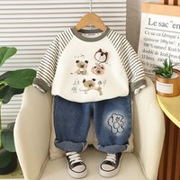 Naughty Bear Striped Two Piece Outfit 2025 Spring Autumn Korean Style Cartoon Set