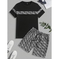 Summer Trendy T Shirt Shorts Set Short Sleeved Waffle Sports Casual Cotton Polyester Suit Basic Fit