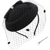 Bow pill box charming hat Women's Tea party wedding hat with veil Hairpin headband