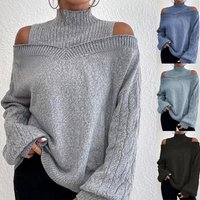 Fashion Off shoulder Half Turtleneck Loose Knit