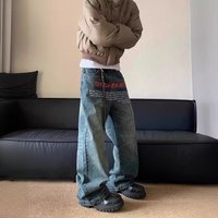 Men's Clothing Retro Washed Old Niche Printed Jeans Men's Spring New Loose Design Straight Pants