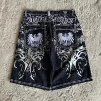 America Retro Gothic Pattern Embroidery Baggy Shorts Y2k Personality Print N Casual Denim Short Fashion Jorts