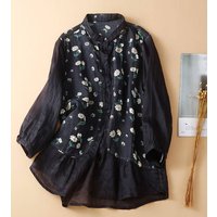 Splicing Design Three quarter Sleeve Cotton Linen Shirt Thin Section 2022 Summer Style