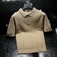 Clothing Summer Ice Silk Short Sleeve Polo Light Luxury T Shirt Solid Plaid Texture Lapel Slim Breathable Casual Knit