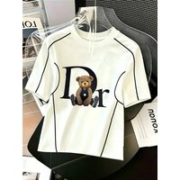 2026 Women's Color-blocked 3D Printed T-shirt With Bear And Letter Patterns - A Trendy And Popular Style This Year.