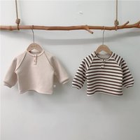 Baby clothing Thick hoodie baby warm waffle plus fleece long sleeve top