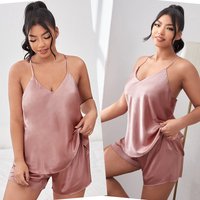 Sleepwears Plus Plus Backless Suspender Pajamas Fashionable Sexy Pajamas Two Piece Silk Home Set