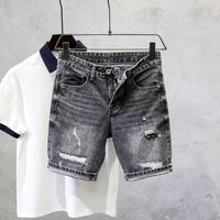 Men's Clothing Ripped Denim Shorts Men's Summer New Style Black And Gray Slim Straight Pants High Street All Match Shorts