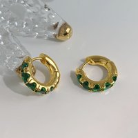 Earrings Women Golden Gem Pearl Earrings Emerald Green Crystal For Women, Gold Hoop Earrings, Clips, Ear Studs, Light Luxury Niche High-End Earrings