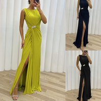 Women's Clothing new style pleated slit casual dress INS sleeveless fashion dress evening dress for women