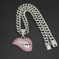 Hip Hop European American Style Lips Teeth Pendant Necklace Cuban Personality Sweater Chain Design