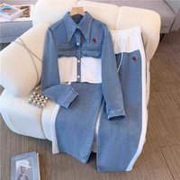 Spring Autumn Denim Casual Long Sleeved Suit