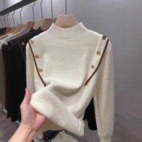 Clothing one piece velvet button sweater winter style inner wear slim fit thickened velvet long sleeved sweater
