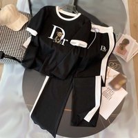 Casual Sporty Two Piece Set Short Sleeve Top Comfortable Pants White AS