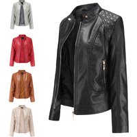 plus stand up collar PU leather jacket leather jacket