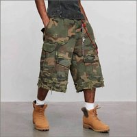 Clothing High Quality Distressed Camouflage Stonewash Washed Vintage Cropped Pants Loose Wide Leg Ripped Cargo Shorts American Style