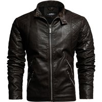 Fengqiu Winter New Leather Men's Fashion Trendy Motorcycle PU Plush Slimming Jacket