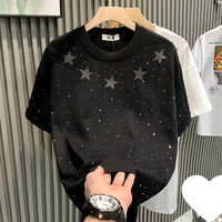 Men's Clothing Internet celebrity hot style niche men's T-shirt short-sleeved pure cotton star hot diamond fashion brand half-sleeved T-shirt local