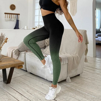Women's Seamless Knit Sling Dye Yoga Pants Gradient High Waisted Hip Lifting Running Fitness Pants