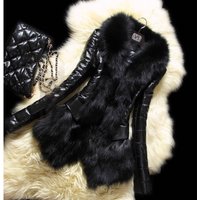 Clothing winter slim fit fox fur collar fur pu leather slim jacket