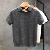 Light Luxury Diamond Jacquard Polo Shirt Short Sleeve Slim Fit Business Casual Lapel Knitted T Shirt Summer