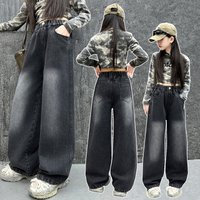 Children's Pants Girls Jeans Children's Fashionable Pants Middle And Large Children Girls All Match Straight Pants Trendy Foreign Trade