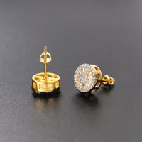 Unisex Jewelry Fashion new round full diamond hip hop earrings zircon micro inlaid threaded earrings, gold plated street fashion earrings