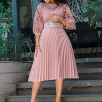 women's clothing dress large size lace crochet sexy hollow pleated