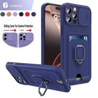 Slide Camera TPU Case 13 12 11 XR Magnetic Ring Card Cases Iphone 15 14 Pro Max 16 8 7 Plus Cover