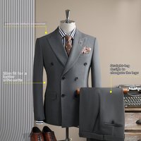 Slim Fit Double Breasted Suit Wedding Groom Business Job Interview Banquet Emcee Attire Versatile Formal Wear