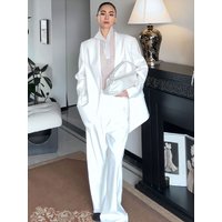 European Plus Suit 2026 Style Oversized Shoulder Padded Blazer Jacket Casual Pants Two Piece