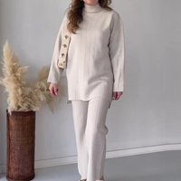 Women's Clothing fashion solid color round neck mid-length casual loose sweater suit