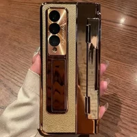 Plating Gloss Leathe Phone Case Fo Samsung Galaxy Z Fold 7 6 5 4 3 Hinge Desktop Kickstand Anti Dop Potect Back