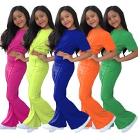 Kids’ Clothing Girls Suits Spring And Summer New Fashion Casual Children's Short Sleeved Tops Flared Pants Two Piece Suit