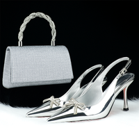 Women's Heel High Sandals Bag Set Heels High End Rhinestone Round Handbag