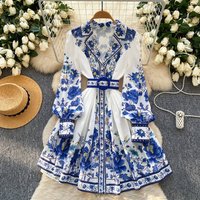 Clothing Fashion Suit Collar Long Sleeve Waist Print Line Skirt