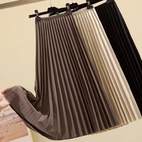 Clothing High waist pleated skirt spring autumn mid length all match big swing skirt slim line skirt trendy style